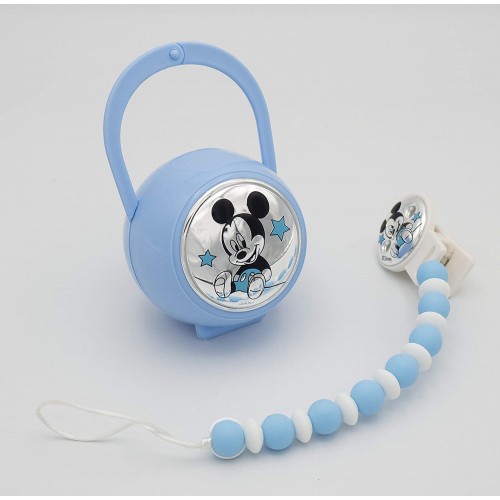 Disney Baby Clip Ciuccio e Catenella Portaciuccio con dettagli in Argento ideale come regalo per nascita neonato o battesimo Topolino Mickey Mouse