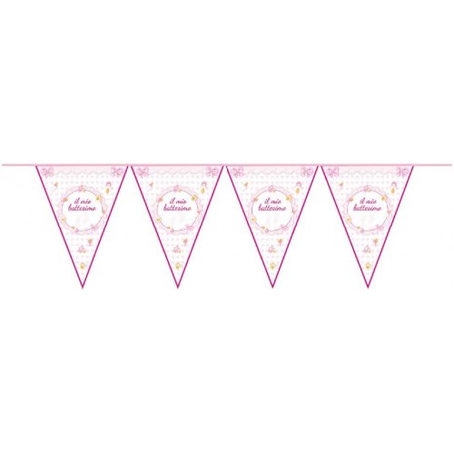 Festone rosa Il Mio Battesimo da 3,60 mt, bandierine triangolari