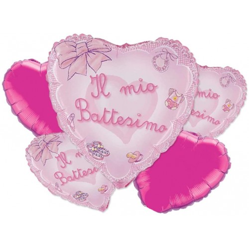 Bouquet di Palloncini Il Mio Battesimo rosa, 5 foil assortiti