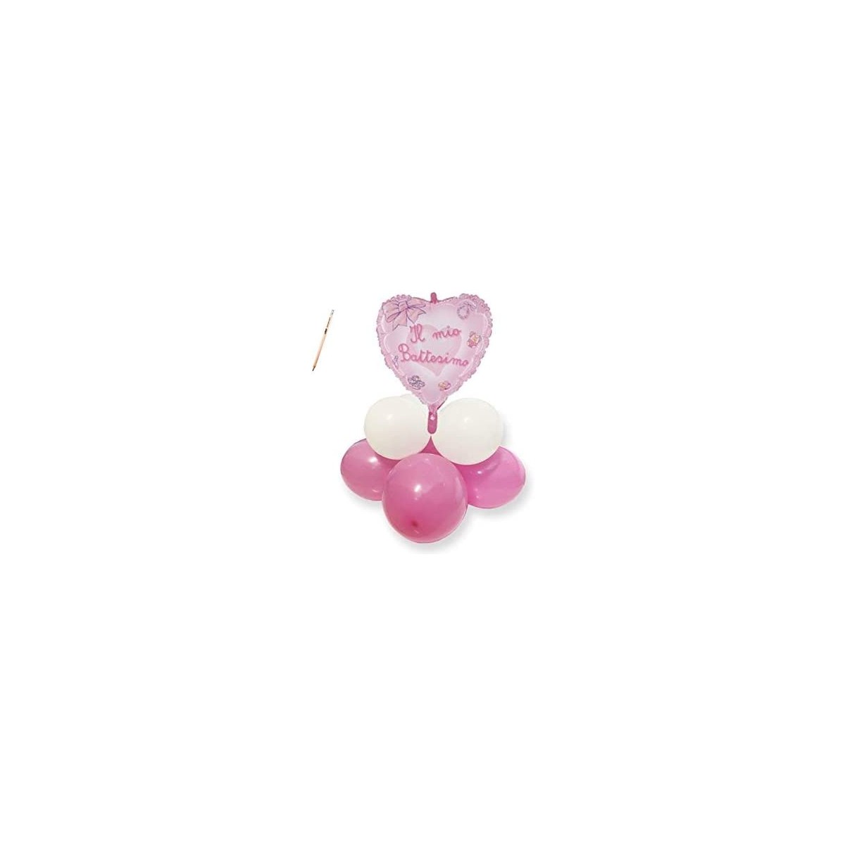 Composizione palloncini Fiocco cuore Battesimo rosa, per feste