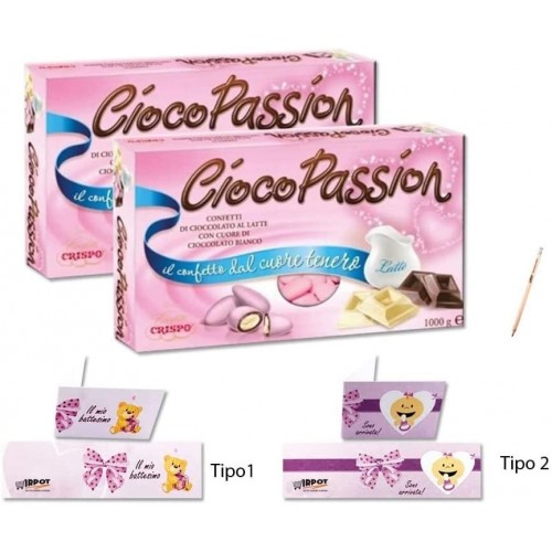 Set da 2 conf. di confetti rosa Ciocopassion Crispo, totale 2 kg
