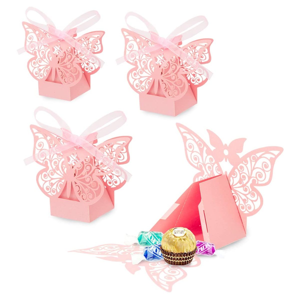 Set da 30 Scatole farfalla rosa per bomboniere battesimo o nascita