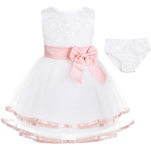 Vestito da Cerimonia per neonata con ricamo rosa confetto
