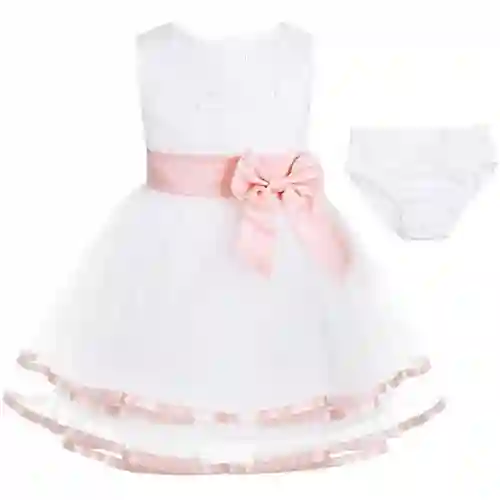Vestito da Cerimonia per neonata con ricamo rosa confetto