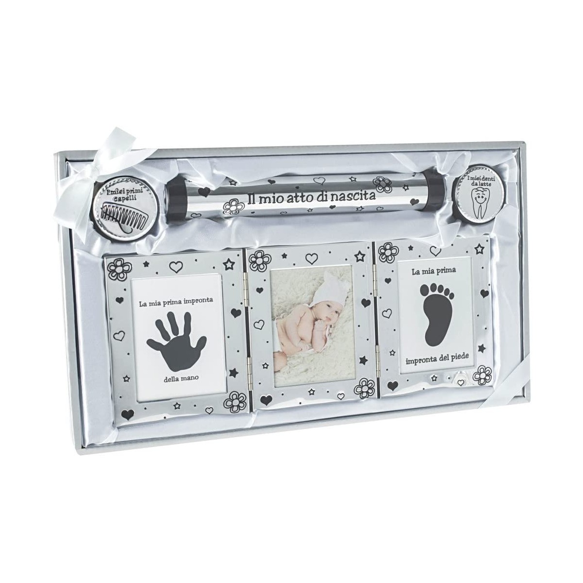 regalo commemorativo bianco Alician per baby shower Cornice portafoto in legno con impronte digitali 