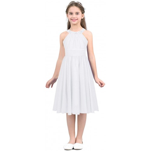 Vestito bianco elegante per cerimonie, per bambine, in chiffon