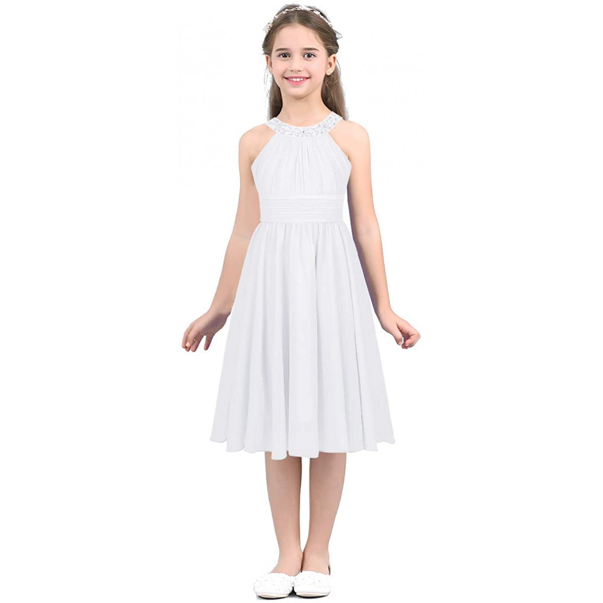 Vestito bianco elegante per cerimonie, per bambine, in chiffon