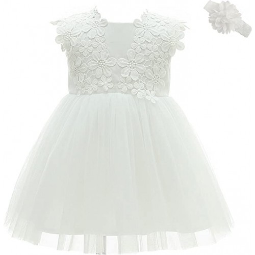 Vestito per matrimonio, per bambina, bianco, in cotone, elegante