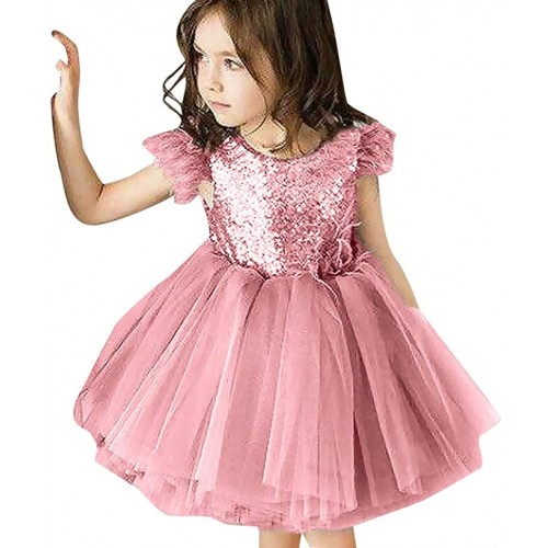 Vestito da cerimonia rosa con paillettes, per bambina