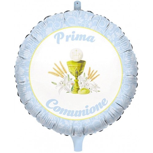 Palloncino in Mylar Prima Comunione da 45 cm, celeste e avorio