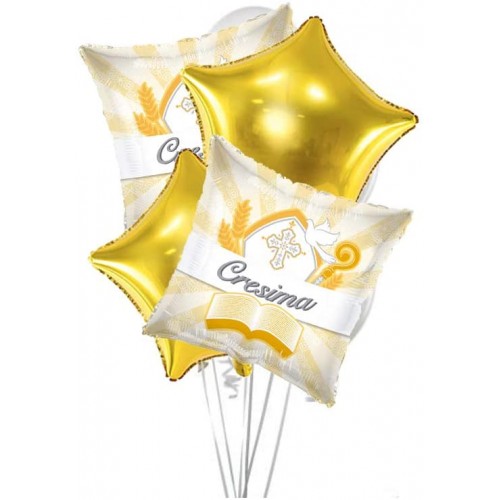 Bouquet di palloncini Cresima, composizione elegante per feste