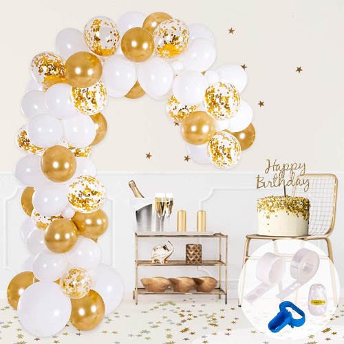 Arco di Palloncini oro e bianchi per Cresima, 115 palloncini e accessori