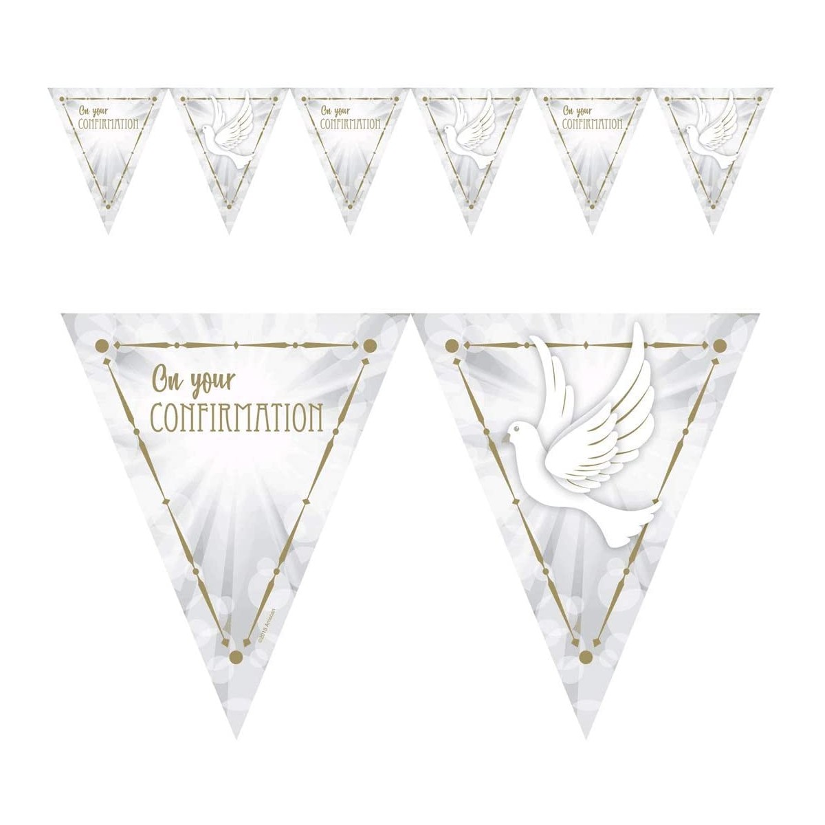 Festone Cresima con colomba, argento, da 4 metri, bandierine triangolari