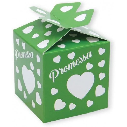 Set da 25 scatoline verdi promessa di Matrimonio, per confettate