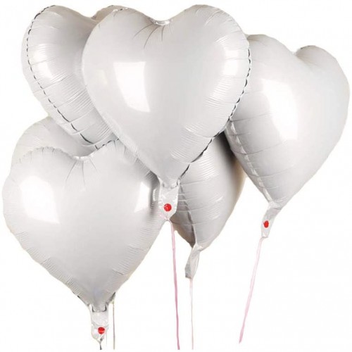 Set di 25 palloncini forma cuore da 45,7 cm, bianchi, in alluminio