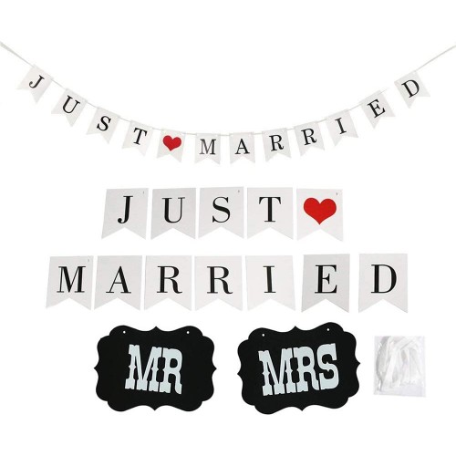 Festone con lettere MR e Mrs e scritta Just Married, per matrimonio