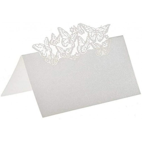 Kit con 100 Segnaposto tavola bianchi intagliati con farfalle, per matrimonio