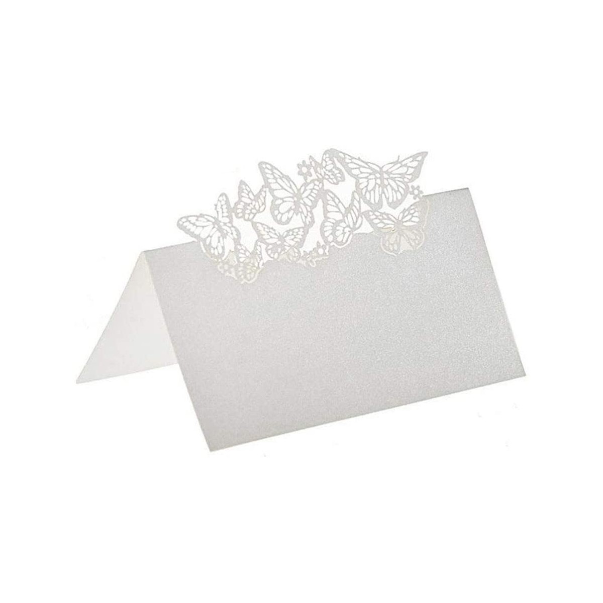 Kit con 100 Segnaposto tavola bianchi intagliati con farfalle, per matrimonio