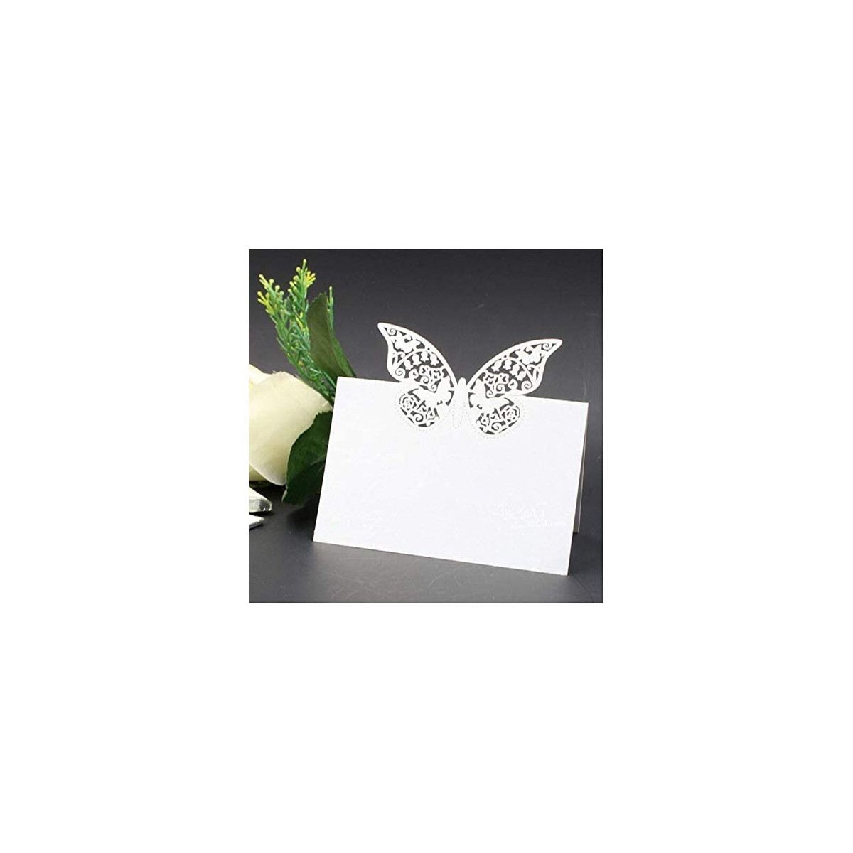 Set da 100 Segnaposti bianchi con farfalla da 12 x 9 cm, per matrimonio