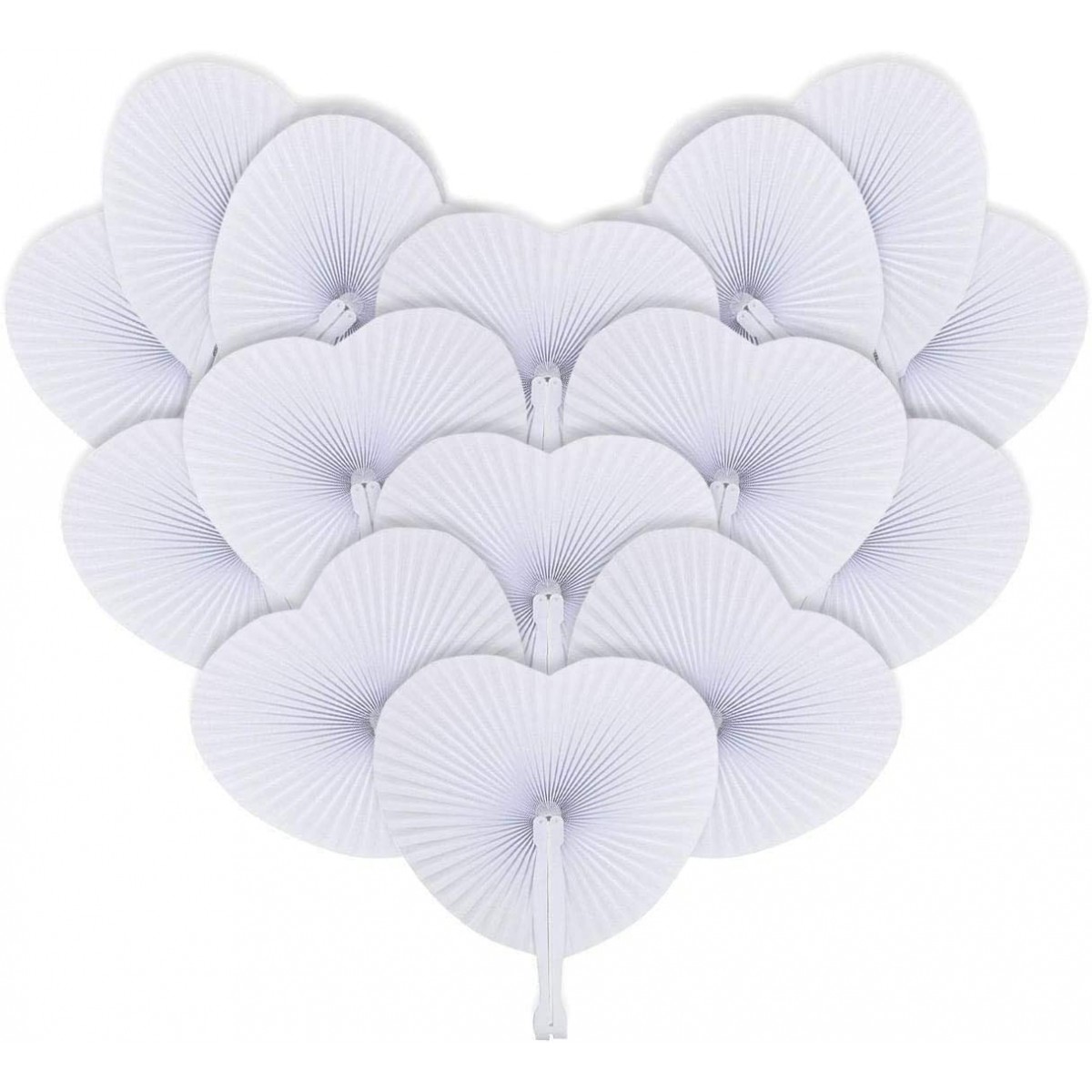 Set da 24 Ventagli forma cuore, in PVC, bianchi, wedding gadget