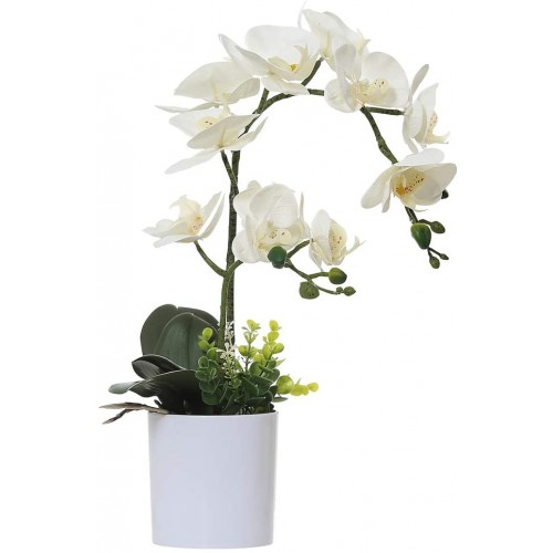 Centrotavola orchidea bonsai con vaso bianco, fiori artificiali