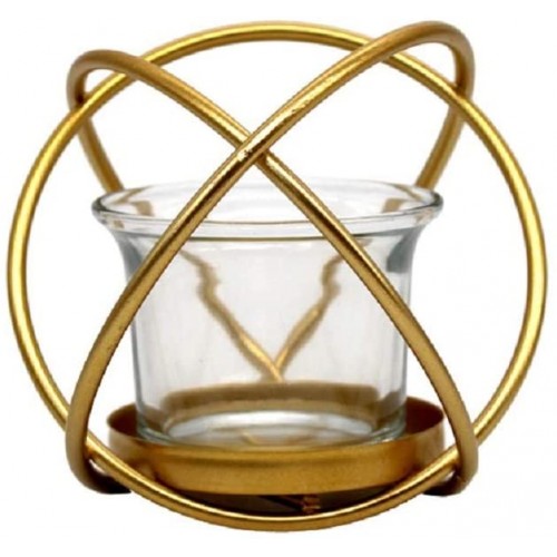 Candelabro in metallo dorato, centrotavola matrimonio, design sferico