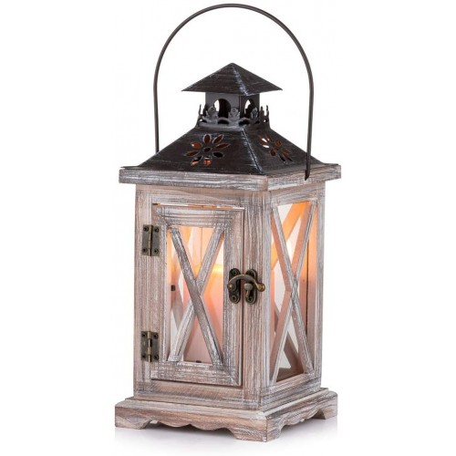 Lanterna vintage, portacandele in legno, centrotavola decorativo