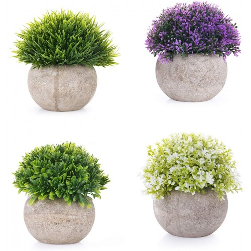 Set da 4 Piante Artificiali in piccoli vasi di plastica, fiori finti