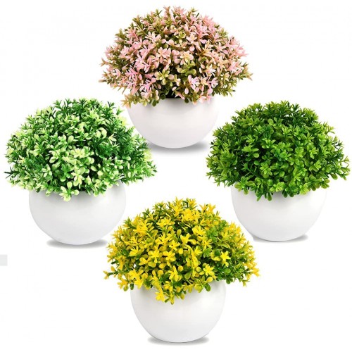 Set di 4 mini piante artificiali in vaso realistiche, centrotavola