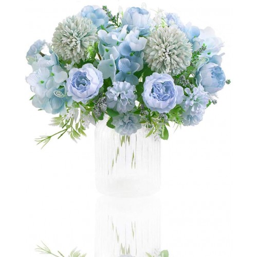 set da 2 bouquet di fiori artificiali, rose celesti, centrotavola