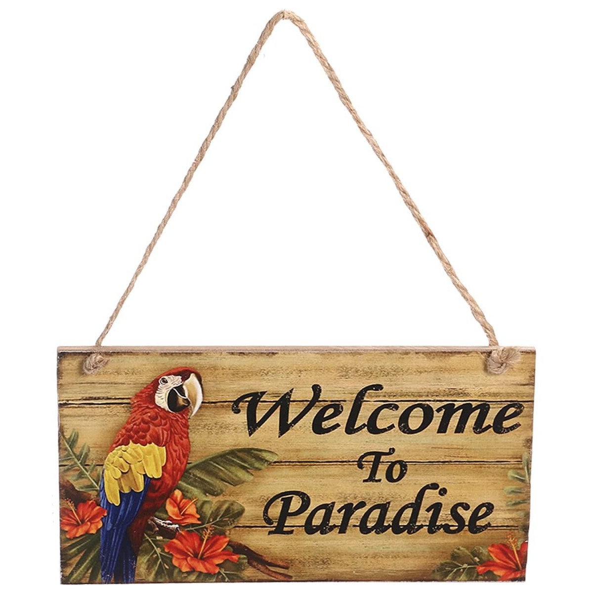 Cartello rettangolare con scritta “Welcome to Paradise”, in legno, insegna