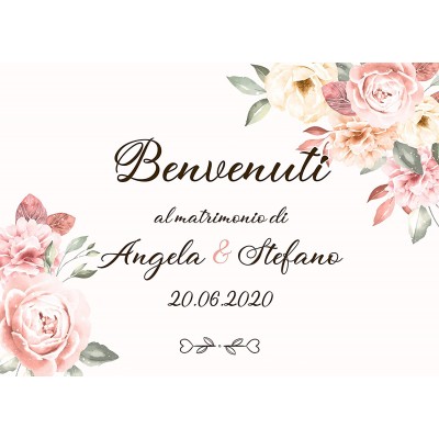 Cartello di Benvenuto matrimonio - con fiori, Wedding personalizzabile