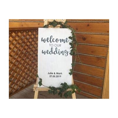 Cartello di benvenuto in inglese, personalizzabile, per matrimonio