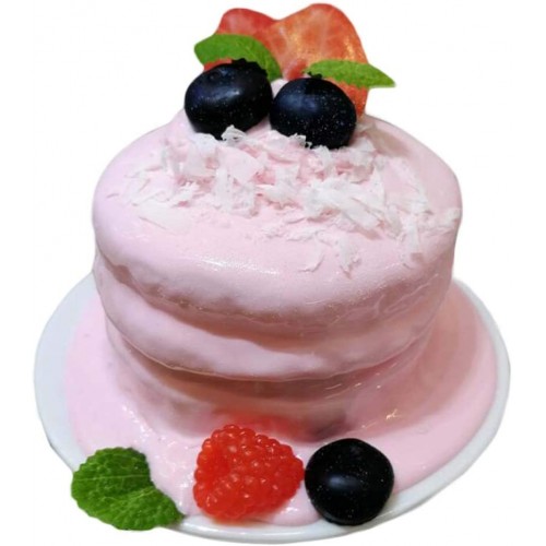 Torta Finta dessert rosa, soufflé artificiale, scenografica