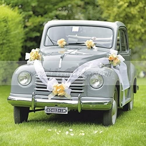 Kit per Auto con coccarde bianche, 4 pezzi, addobbi matrimonio