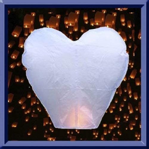 Set da 10 lanterne volanti di carta, forma cuore bianco