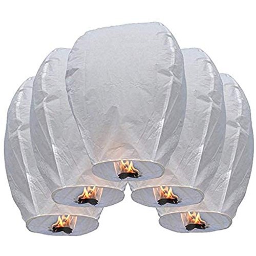 Confezione da 10 lanterne cinesi bianche, volanti, mongolfiere