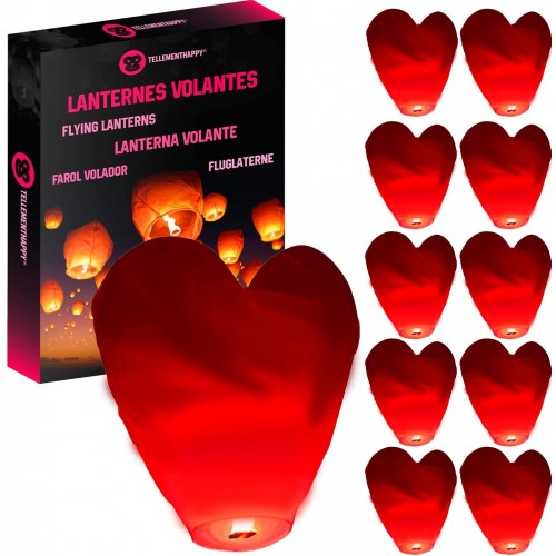 Set da 10 lanterne volanti cuore, rosse, per cerimonie