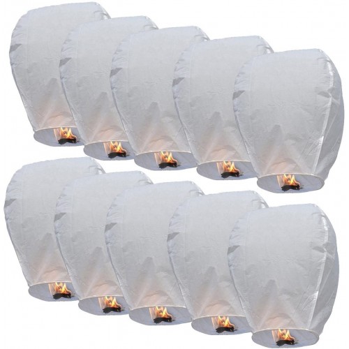 Set da 10 lanterne di carta volanti, per matrimonio, bianche