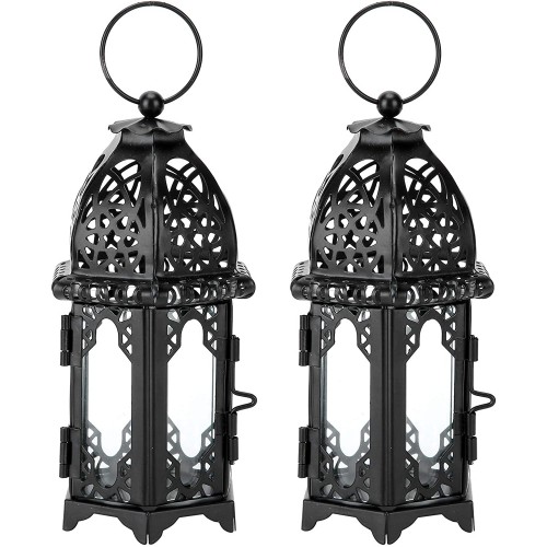 Set da 2 lanterne in metallo decorative, portacandele vintage