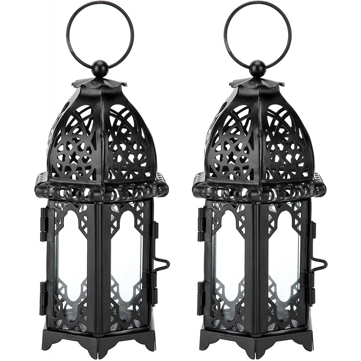 Set da 2 lanterne in metallo decorative, portacandele vintage