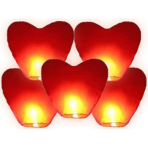 Set da 5 lanterne mongolfiere cuore rosso, per cerimonie