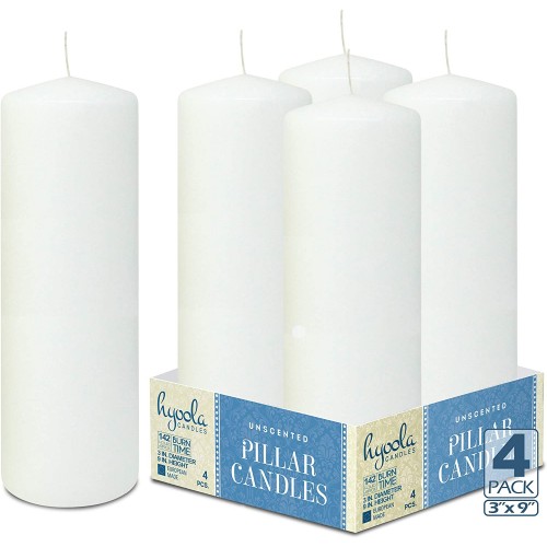 Set da 4 candele cilindriche, inodori, bianche, per cerimonie