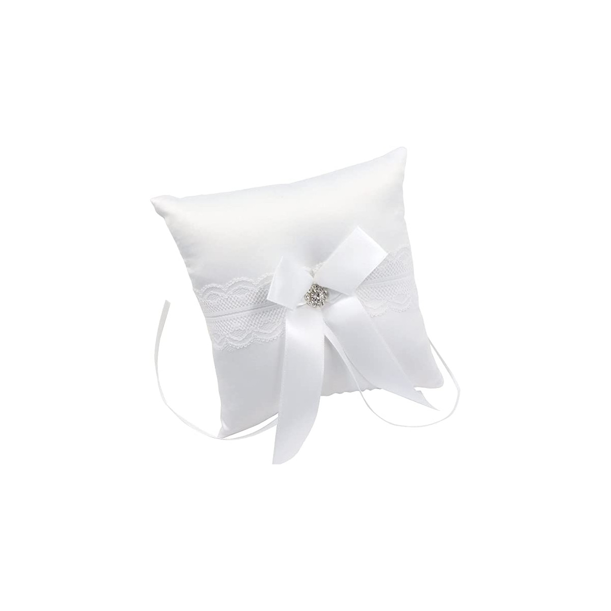 Cuscino porta fedi bianco con fiore e strass, accessorio matrimonio