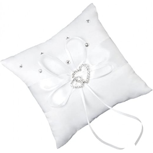 Cuscino portafedi in raso, bianco, con cuori