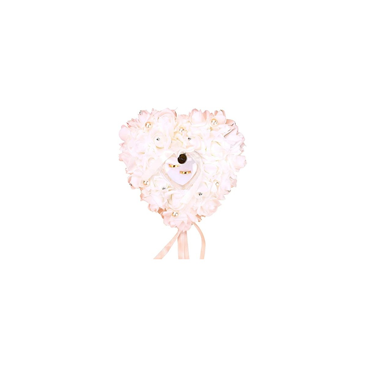 Milky White Okuyonic Cuscino per FEDI Nuziali Design Compatto Decorazioni romantiche con Strass Rosa a Forma di Cuore Cuscino per FEDI Nuziali romantiche per la Decorazione della Festa Nuziale 