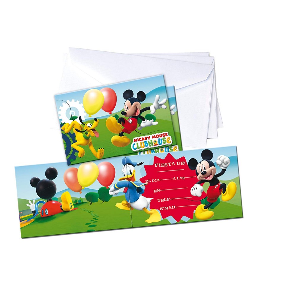 Inviti compleanno Topolino, 6 inviti con bustina