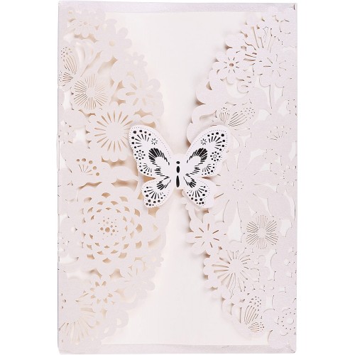 Set da 20 partecipazioni matrimonio tema farfalle e fiori, beige