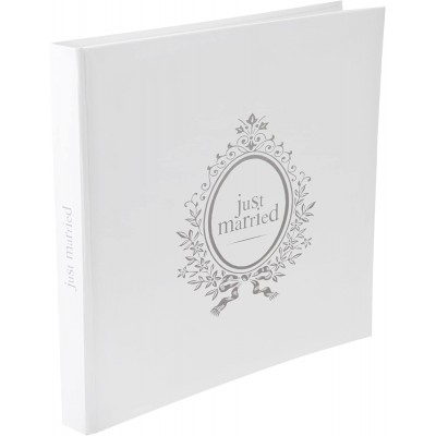 Libro degli Ospiti bianco con grafica Just Married Wedding Card argentata