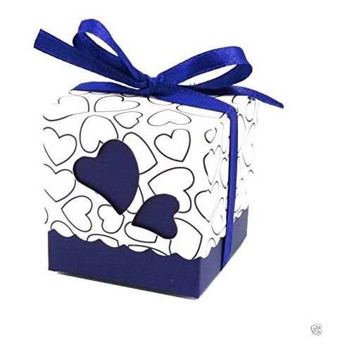 Set da 50 scatoline con cuore blu e fiocco